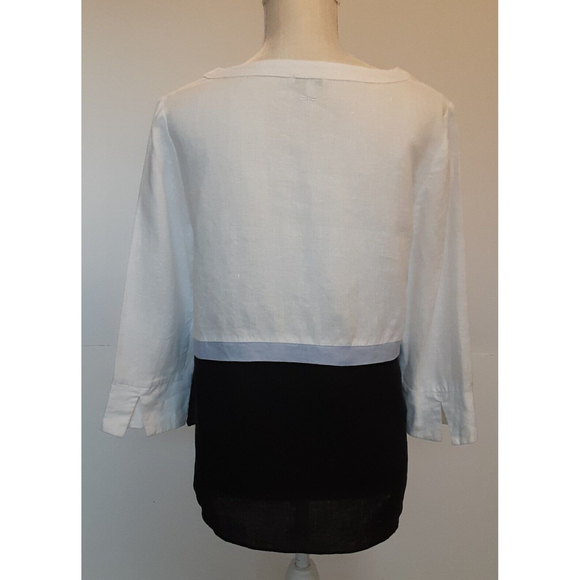 Tyler Boe Size XS White/Black Color Block 100% Linen Boxy Blouse - Picture 3 of 8
